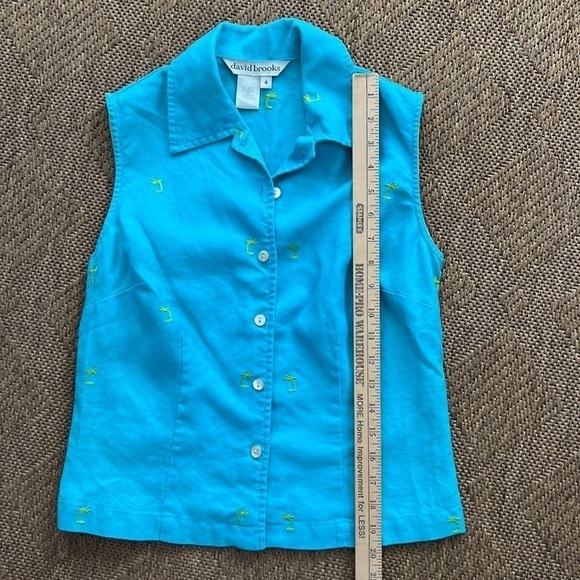 David Brooks 100% linen top Embroidered palm trees - Picture 5 of 6